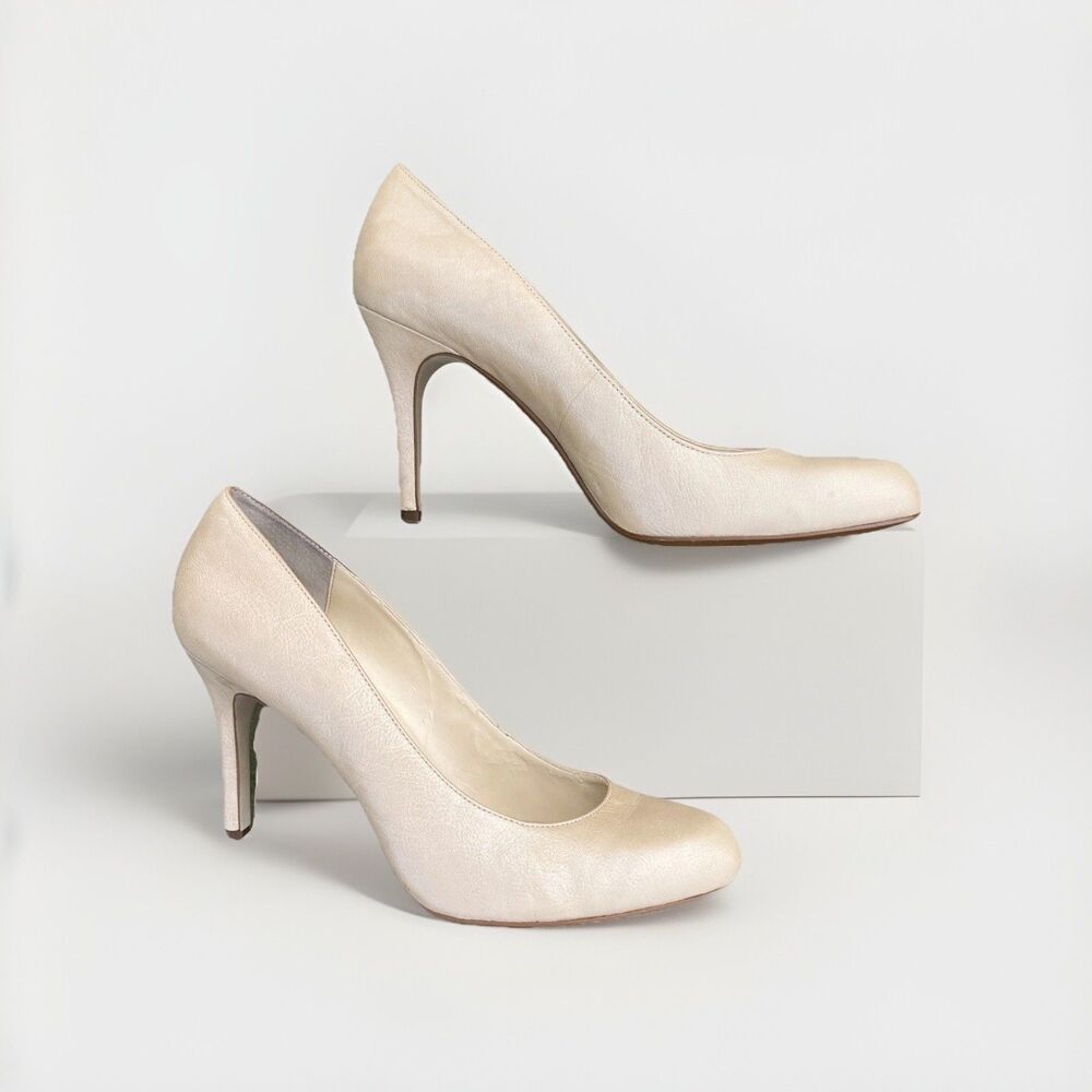 MAX STUDIO MARAIS Elegant Metallic Cream Fine Leather High Heels US Size 10M